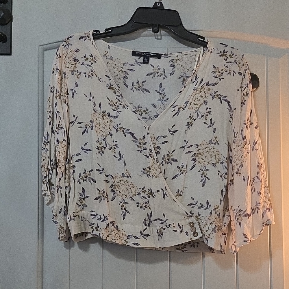One Clothing Cream Wrap Crop Top with Ruffles